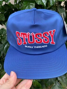 Stussy Kids Blue Snapback Hat with Red & White Embroidered Logo